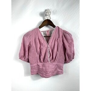 Heartloom Short Puff Sleeve Pink Smocked Surplice Top Women's‎ Size XS